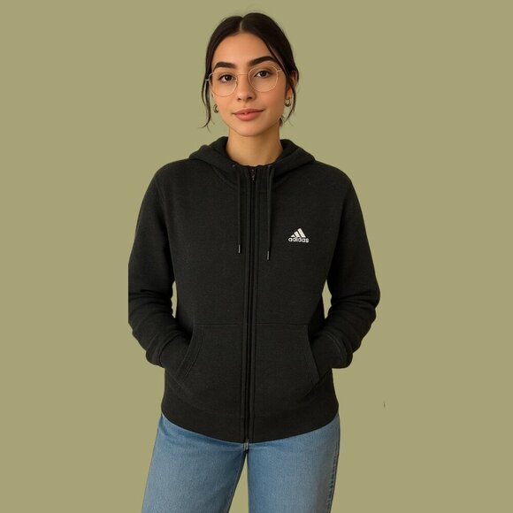🔥 Adidas Black Full-Zip Hoodie with Drawstring Hood | Women’s Size (M) - Picture 2 of 8